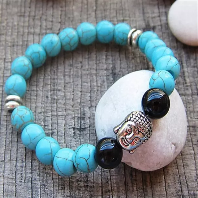 Bracelet de perles howlite Turquoise, Onyx et Bouddha