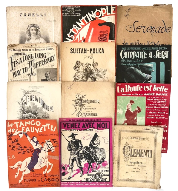 12 partitions de piano 1900 1920 musique parole, chant, valse, Fox Trot, Mazurka