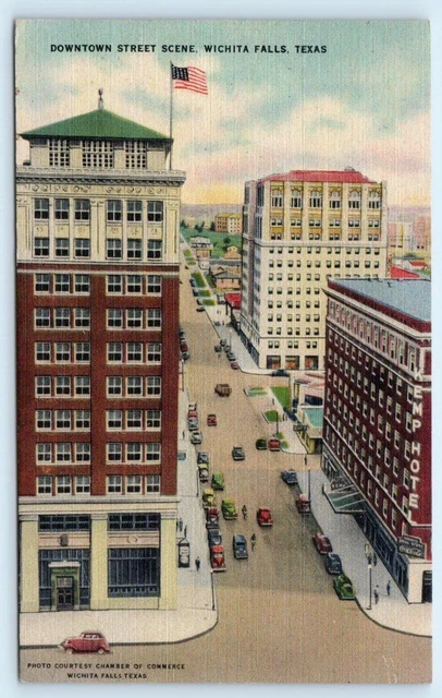 WICHITA FALLS, TX Texas ~ Downtown STREET SCENE c1930s Cars Linen Postcard
