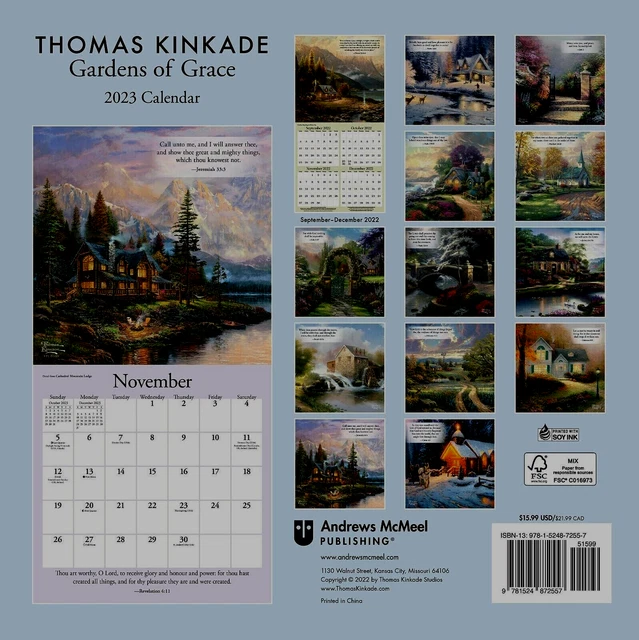 THOMAS KINKADE GARDENS Of Grace With Scripture 2024 Calendar Paperback