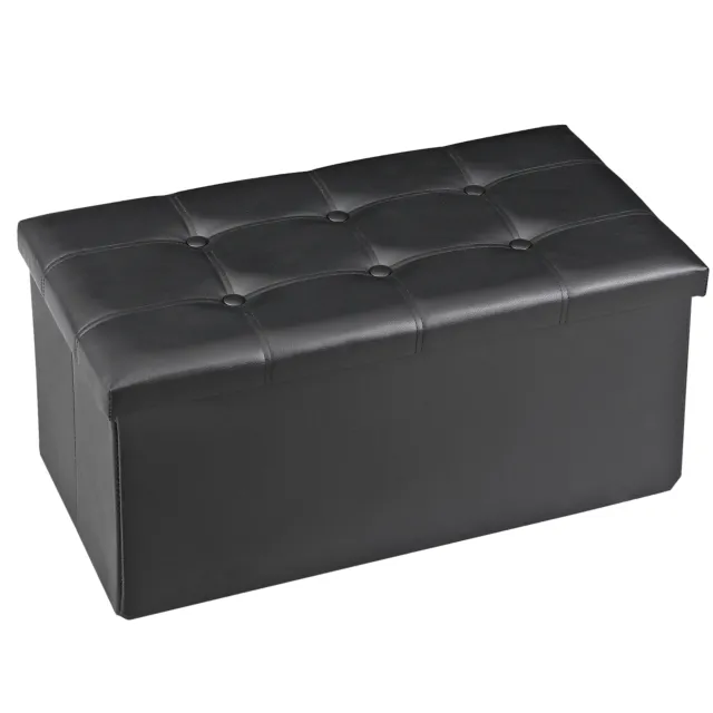 30" Leather Storage Ottoman Bench Folding Footrest Toy Chest Removable Lid Black