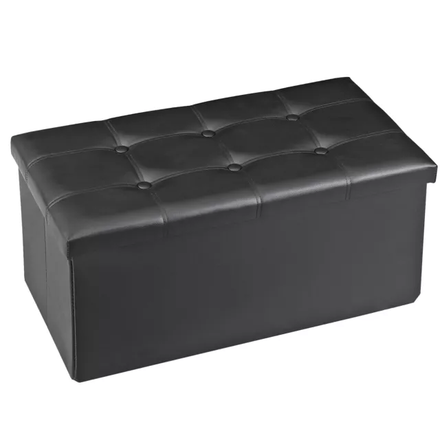 30" Ottoman Storage Bench Rectangle Leather Folding Footstool with Lid Black