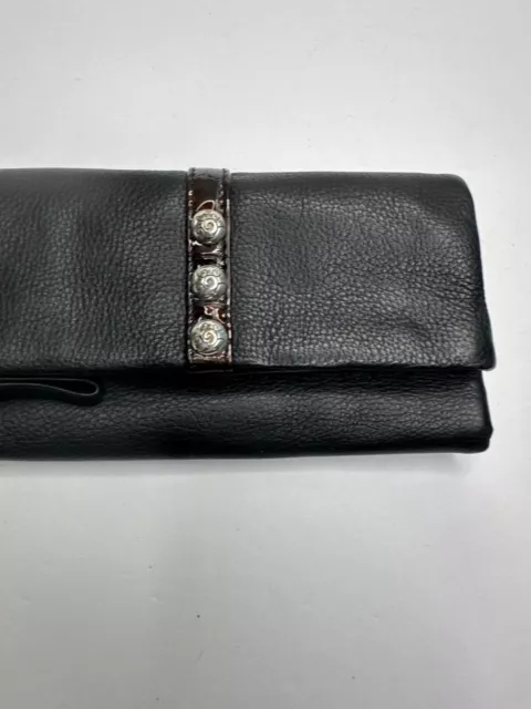 BRIGHTON LEATHER TRIFOLD Wallet Pebbled Black Silver Magnetic Checkbook ...