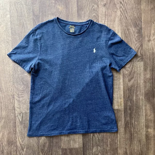 Polo Ralph Lauren Custom Slim Fit TShirt Men L Blue Heather Crewneck 100% Cotton