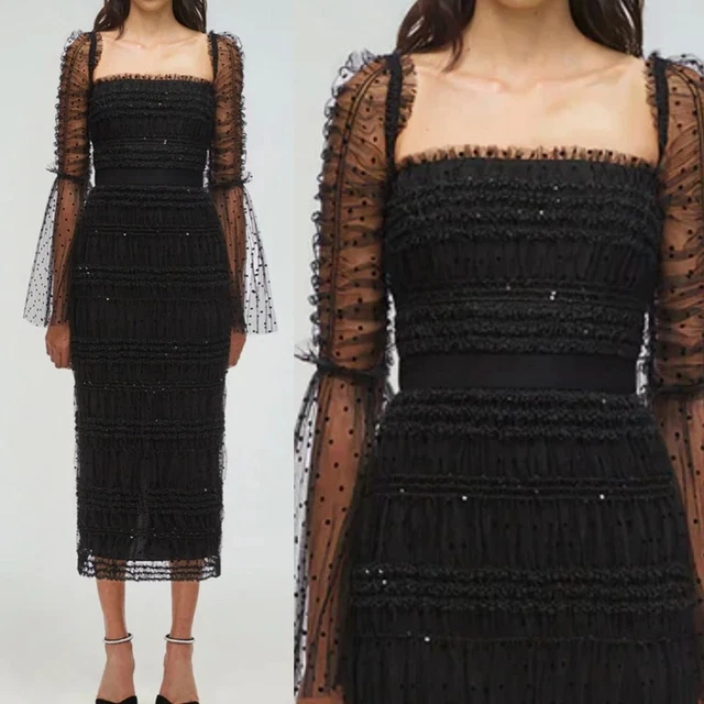 Self portrait floral mesh lace frill midi dress top