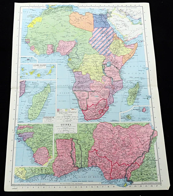 1945 WW2 MAP of Africa Guinea Madagascar Mauritius World War 2 ...
