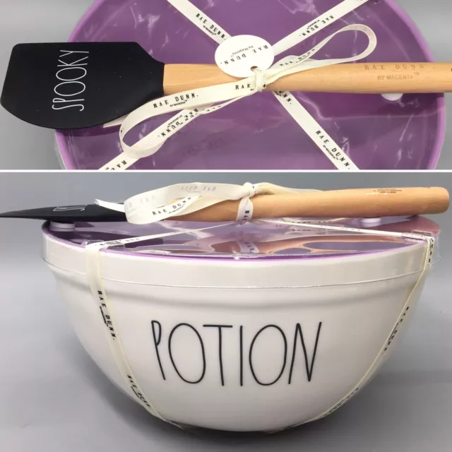 Rae Dunn Halloween Melamine POTION Mixing Candy Bowl SPOOKY Spatula Purple 2021