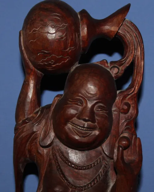 Vintage Hand Carved Wood Budai Laughing Buddha Statuette 2