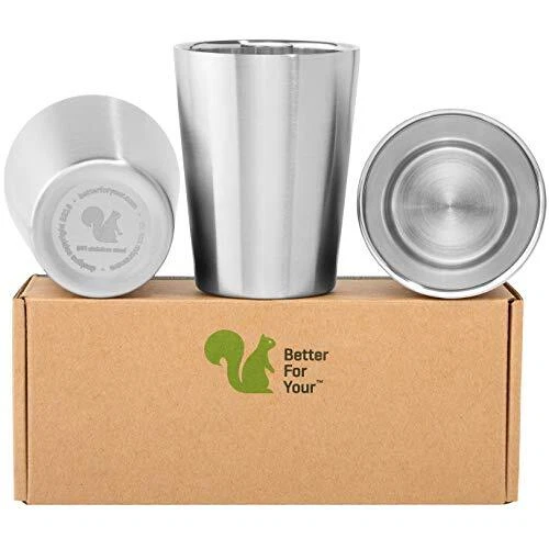 Stainless Steel Cups Double Wall Tumbler Glasses 16 oz - Premium Pint Cups