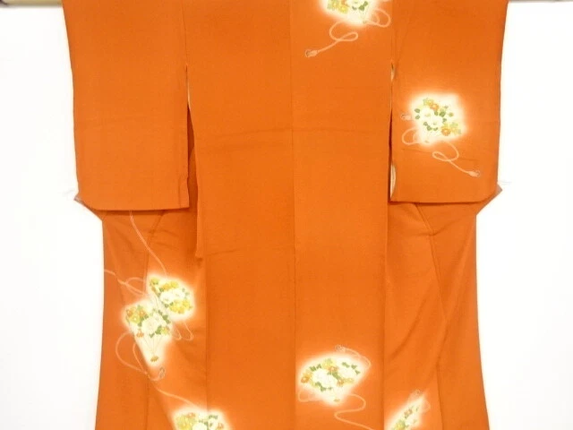 40074# Japanese Kimono / Antique Kimono / Embroidery / Floral Fan Pattern