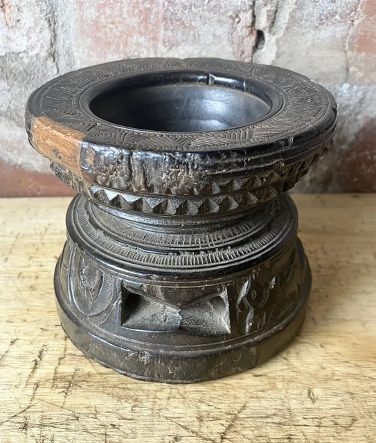 Antique Indian Carved Wooden Candlestand Made From Old Seed Drill - 19th Century Antique Indian Carved Wooden Candlestand Made From Old Seed Drill - 19th Century