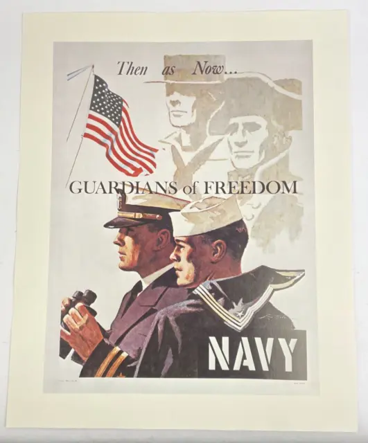 Vintage Navy Recruitment Poster, GUARDIANS OF FREEDOM, THEN AS NOW, 16" X 20"