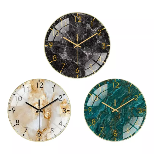 Modern Wall Clock Marble Pattern 12 inch Round Non Ticking Silent Analog Battery