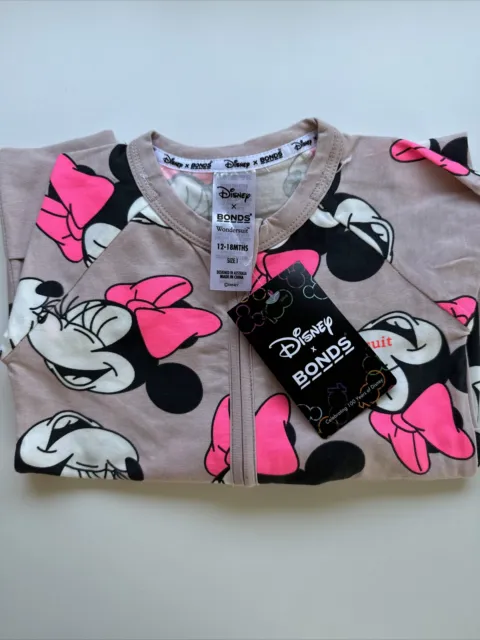 NWT BONDS Disney Zip Wondersuit in Many Minnies Soft Pink Zippy Size 1/12-18mths