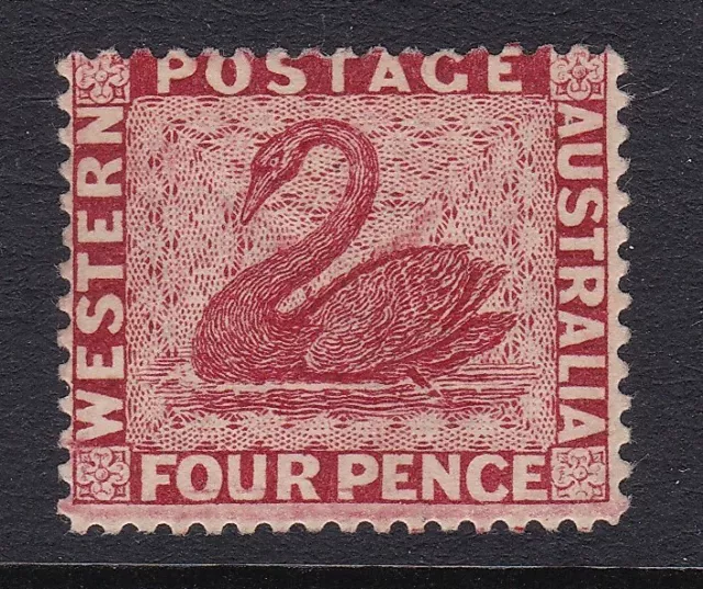 1882 SG78 West Aust 4d Carmine Swan, Perf 14 stamp, Crown CA wmk, Fine MNG