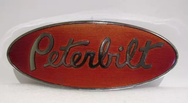 Vintage Peterbilt Semi Truck Red Oval Grill Emblem Chrome Metal Original USA