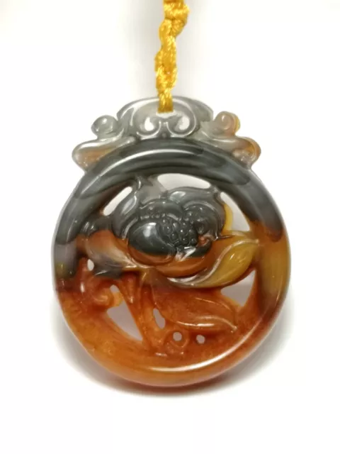 Chinese 100% Natural Jade Hand-carved two-sided Lotus Pendant Free necklace gift