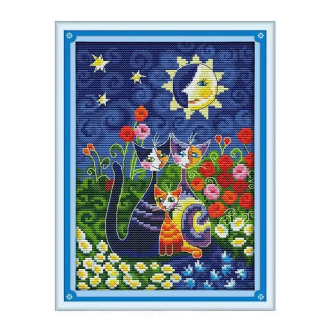 Stamped Animal Cat Cross Stitch Kit for Kids Adults Beginners 11CT 14CT Counted