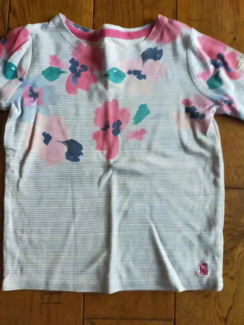 ⭐ A Lovely Girl's Long-Sleeved Floral Stripe T-Shirt Top, JOULES, 5yrs Very Good