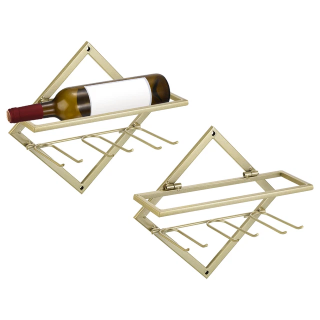 Wall Mounted Wine Rack 2 Set Metal Hanging Wine Bottle Holder for Kitchen, Gold