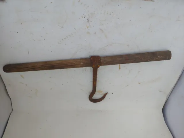 Antique Primitive Old Hand Forged Iron Hay Hook Or Butcher Hook Rustic