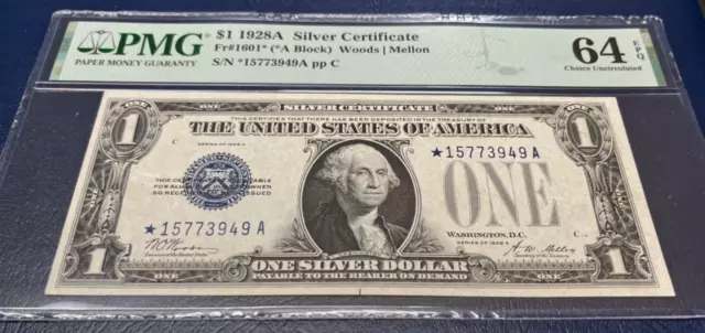 1928-A $1 Silver Funnyback STAR Gem Fr. 1601* PMG 65 EPQ Serial *15773949