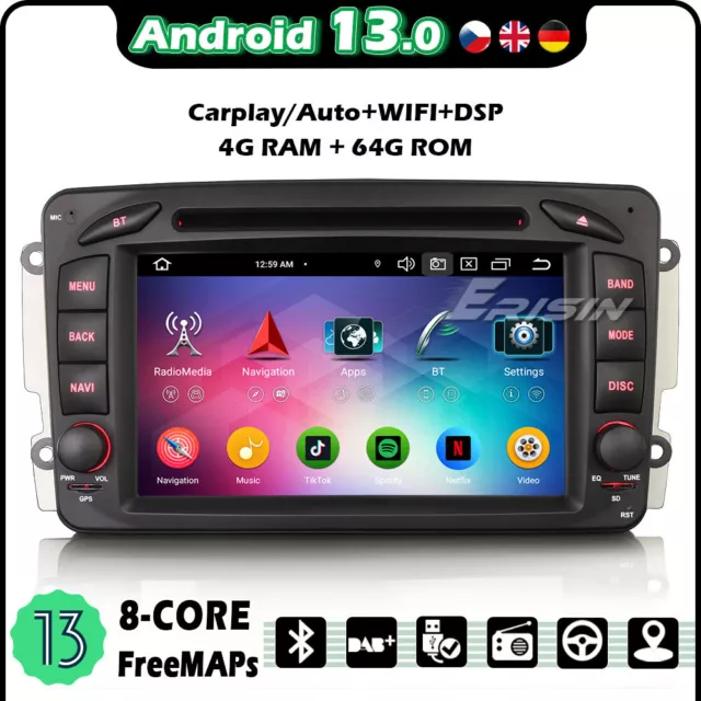 8-Kern Android 13 Autoradio Navi Carplay Mercedes C/CLK/G Klasse W203 W209 Viano