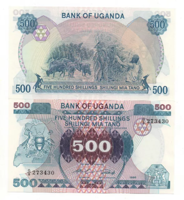 Uganda 500 Shillings 1986 Pick 25 Unc