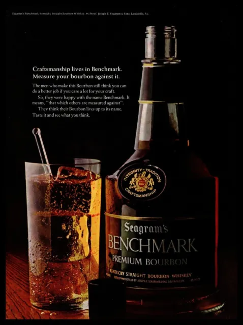1970 Seagram's Benchmark Premium Bourbon Whiskey Bottle Vintage Print Ad