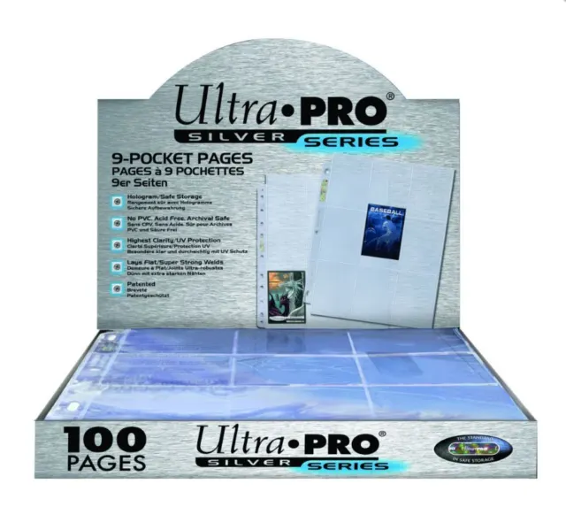 (100) Ultra Pro 9-Pocket Trading Card Pages Album Binder Sheets Silver Series