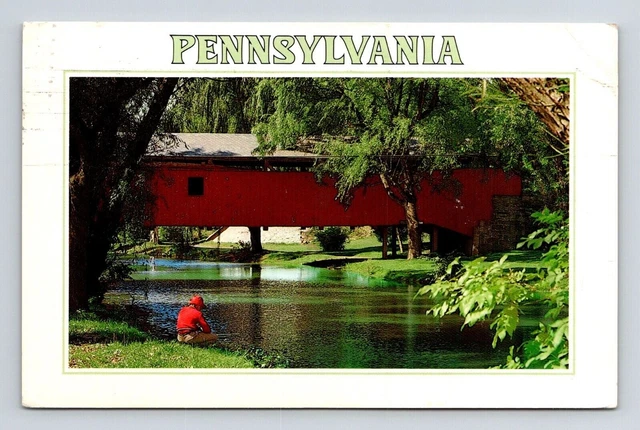 Allentown Lehigh County PA Bigerts Covered Bridge Chrome Cancel WOB Postcard