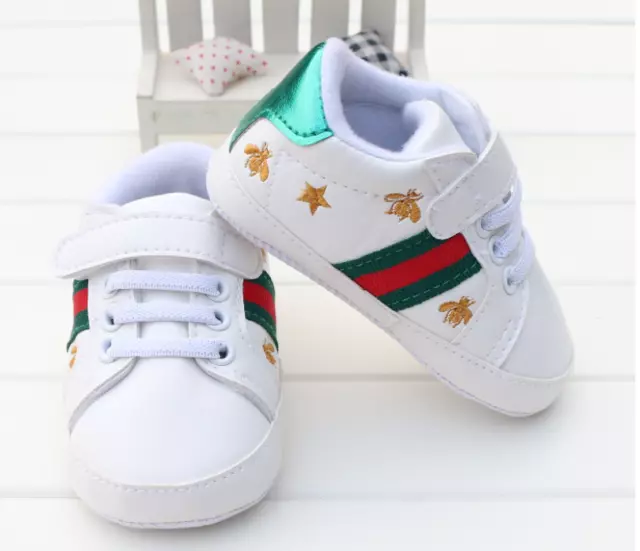 Newborn Baby Boy Girl Pram Shoes Toddler Pre Walker White Sneakers Trainers 0-12