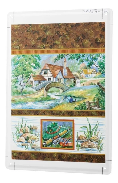 Plaque Émaillée Poissons Ange Pêcheurs moulin de noria Maison Du Pêcheur Décorat