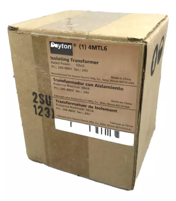 Dayton Isolating Transformer 1 4MTL6 50VA 240-480V NEW