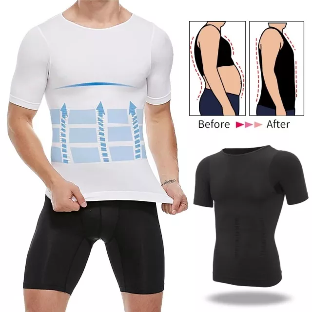 MEN SLIM BODY Shaper Shirt Posture Corrector Vest Tummy Compression ...