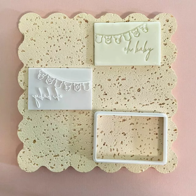 Baby Shower 'Oh Baby' Cookie Cutter Stamp Fondant Embosser Stamp Set