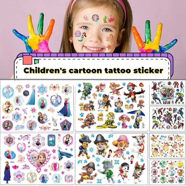 Hojas de tatuaje temporales de dibujos animados para niños pegatinas juegos de fiesta de cumpleaños para niños-119