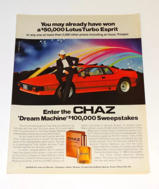 1985 Lotus Turbo Esprit Print Ad CHAZ Cologne