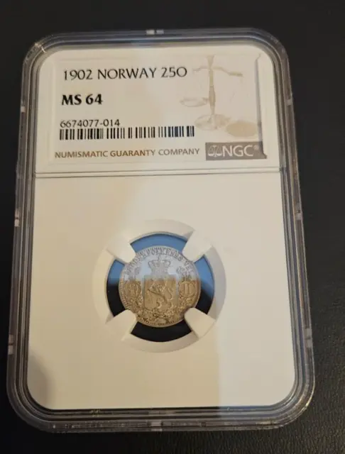 1902 Norway Silver 25 ore coin NGC MS64