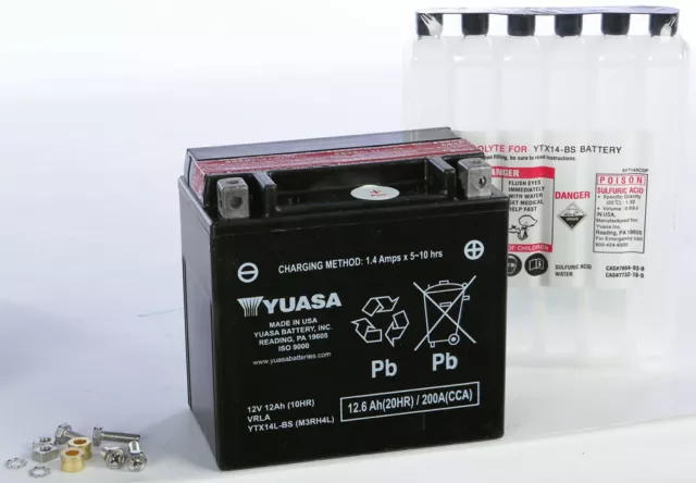Yuasa Fresh Pack AGM Battery YTX14L-BS Harley Sportster 883 04-09