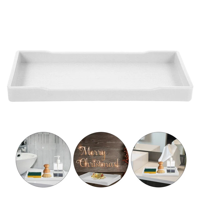 Plateau Salle De Bain En Silicone - Incassable, Imperméable - Pour Comptoir Ou Réservoir WC - Motif Marbre - 27x13cm