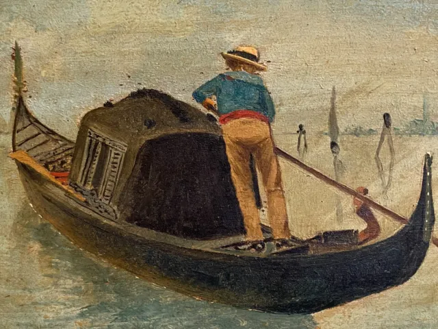 Olio su tavola legno, soggetto "Gondola Veneziana” del 1902, firmata G.F.