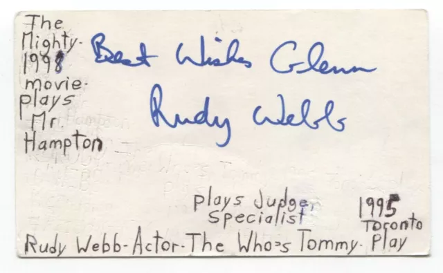 Rudy Webb Signed 3x5 Index Card Autographed Signature Actor