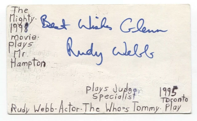Rudy Webb Signed 3x5 Index Card Autographed Signature Actor
