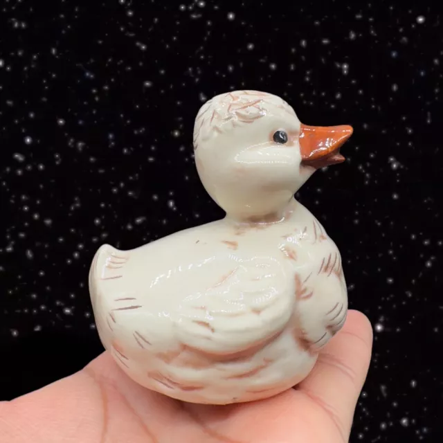 Vintage 1977 Hand Painted Ceramic Baby Duck Figurine Glazed Figure Duck Signed