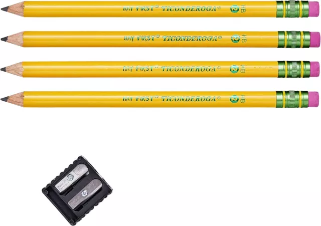 TICONDEROGA My First Pencils, Wood-Cased #2 HB Soft, 4 Pack with Sharpener