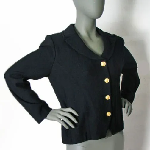 St John Collection Size 8 Chic Black Knit Jacket Signature Gold Buttons Pristine