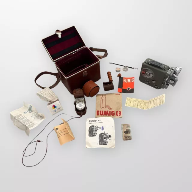 Eumig Vintage 1960’s Original 8mm C3R Camera & Owner's Manual Bag Accessories