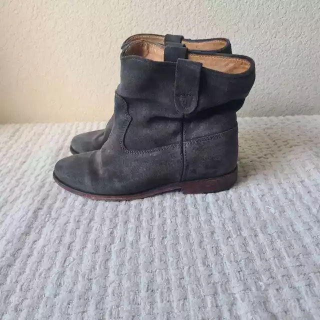 Isabel Marant Etoile Crisi Ankle Boots Gray Suede Size 38 Hidden-Wedge Booties