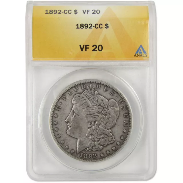 1892 CC Morgan Dollar VF 20 ANACS 90% Silver US Coin SKU:I3834